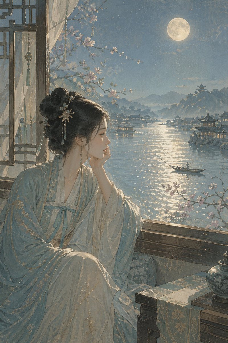 宋代月夜国风插画